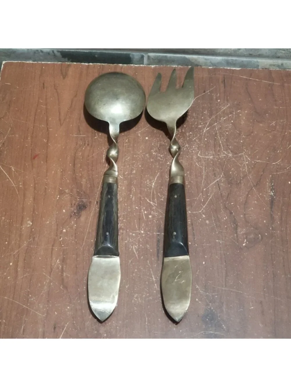 VTG Flatware Salad Servers Brass Bronze Thai Dancer Buddha Motif Stamped S Thail